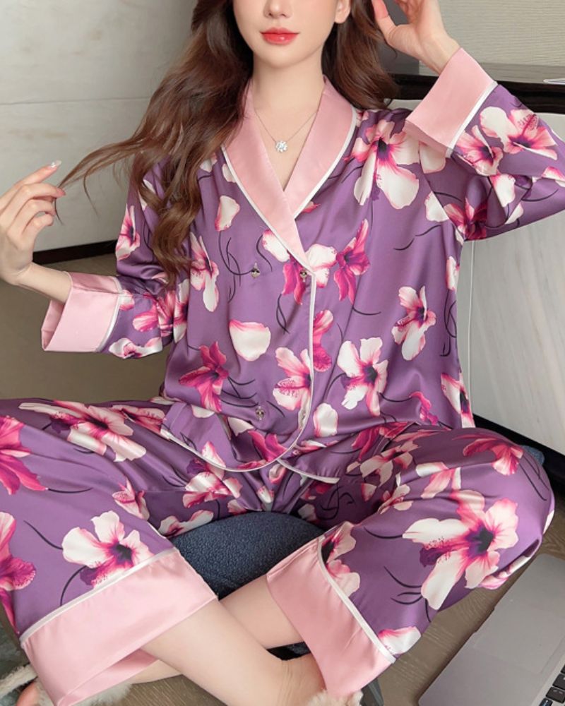 Ice Silk Printed Casual Pajamas