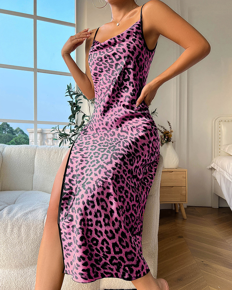 Floral Print Ice Silk Sling Nightdress