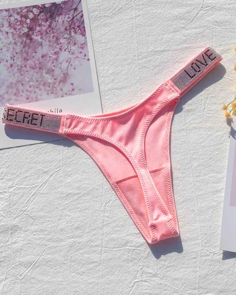 Sexy Low-Waisted Rhinestone Thong In Fine Shiny Fabrics