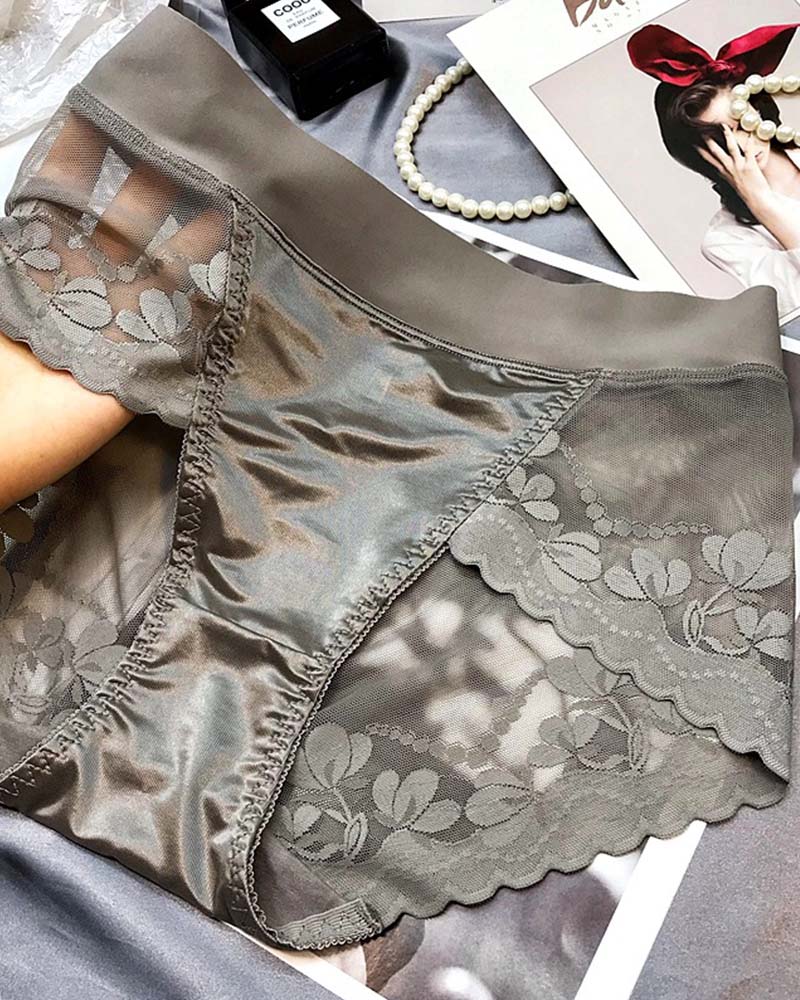 High-End Satin Light Luxury Lace High-Waisted Belly Panties