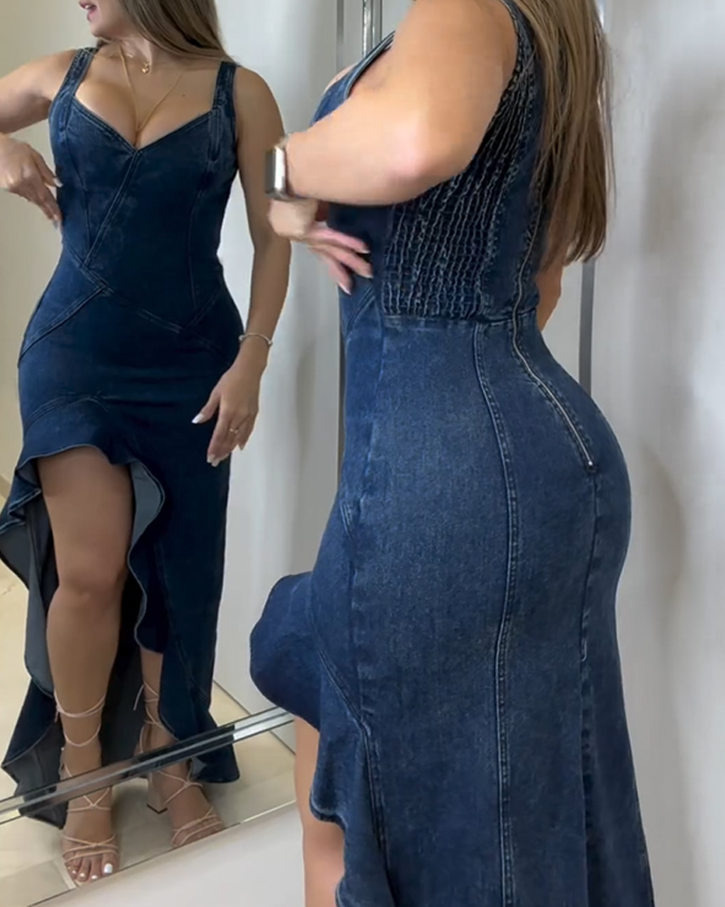 Diagonal Cut Denim Dress