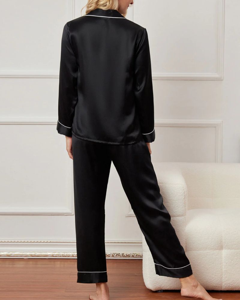 Women's Long Sleeve Pure Silk Pajamas Set