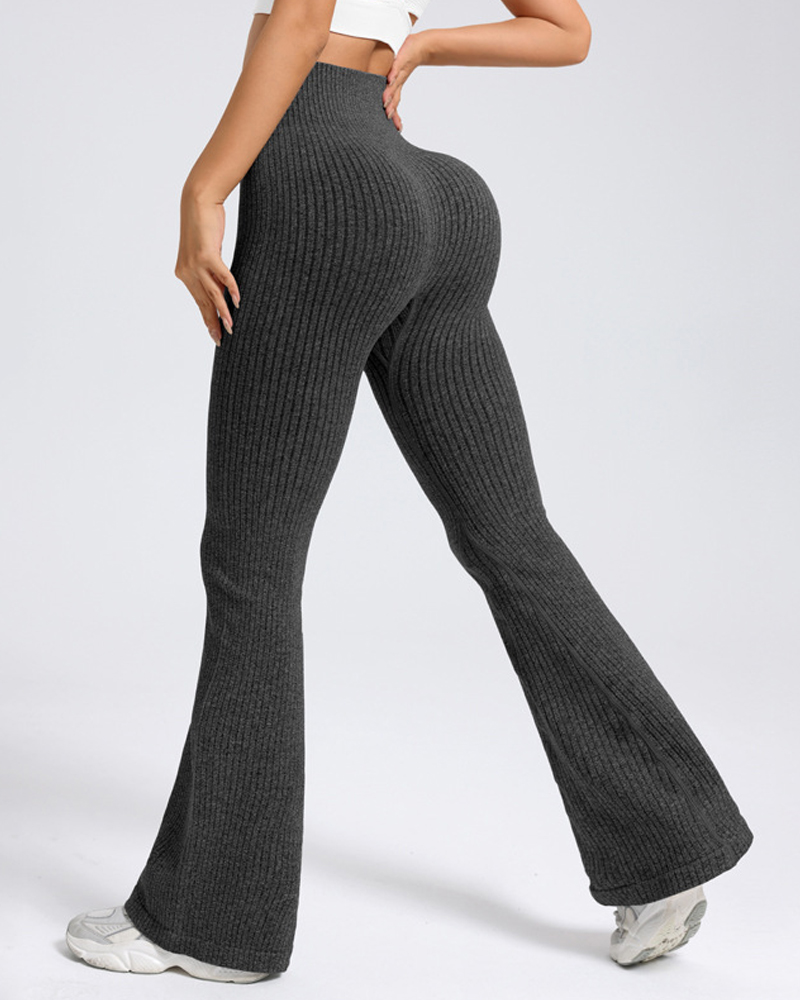 High Waist Ribbed Flared Yoga Pants