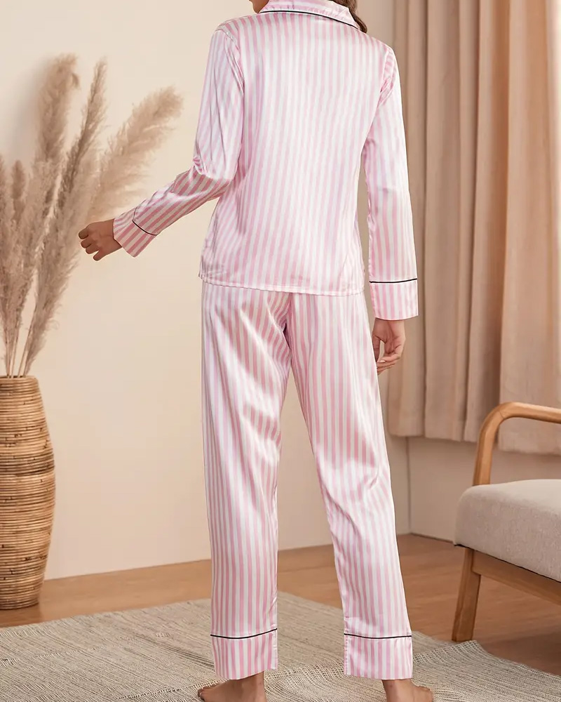 Imitation Silk Striped Long-Sleeved Home Suit