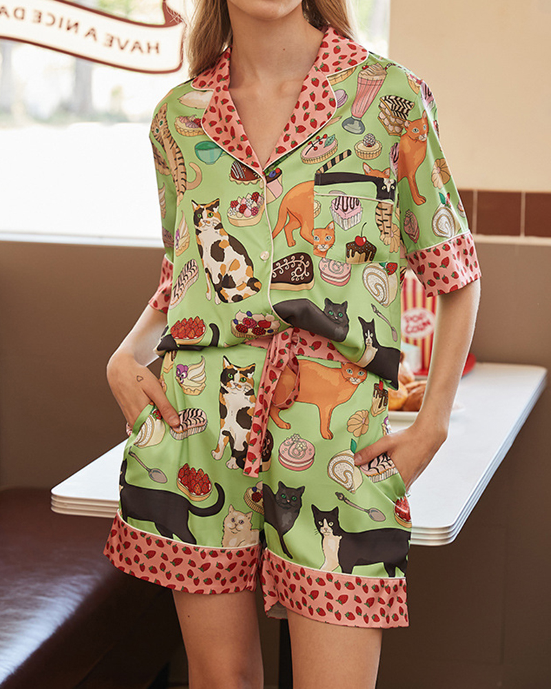 Animal Print Ice Silk Pajama Set