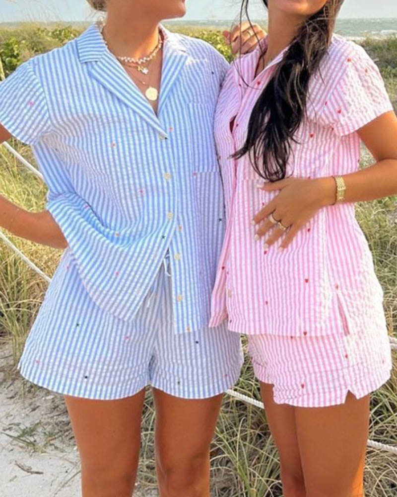 Love Striped Short Pajama Set