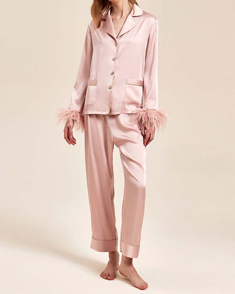 Detachable Feather Ice Silk Pajamas