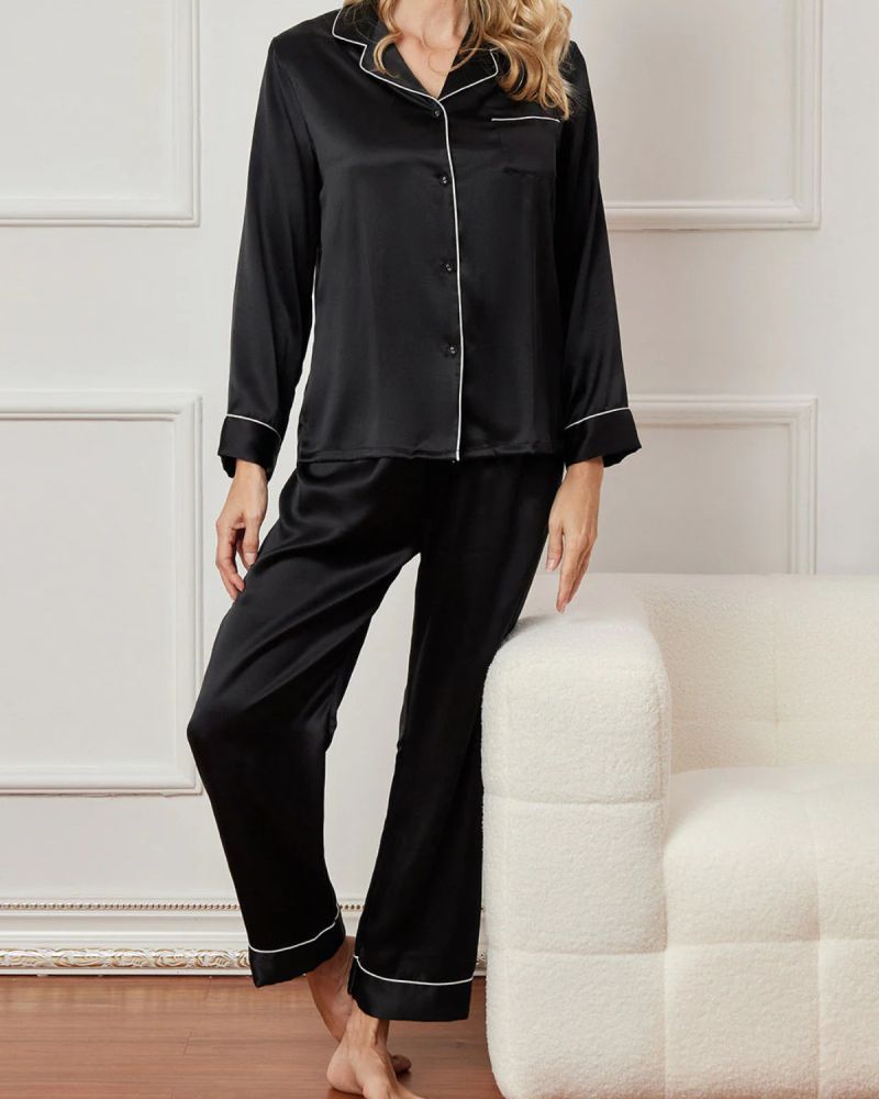 Women's Long Sleeve Pure Silk Pajamas Set