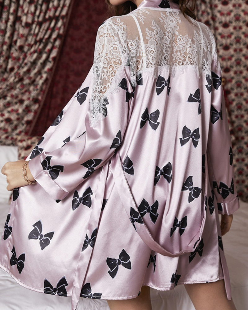 Pink Bow Pajama Gown Set