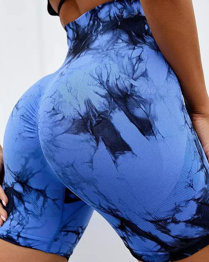 High-Waisted Hip-Lifting Tie-Dye Three-Quarter Yoga Pants