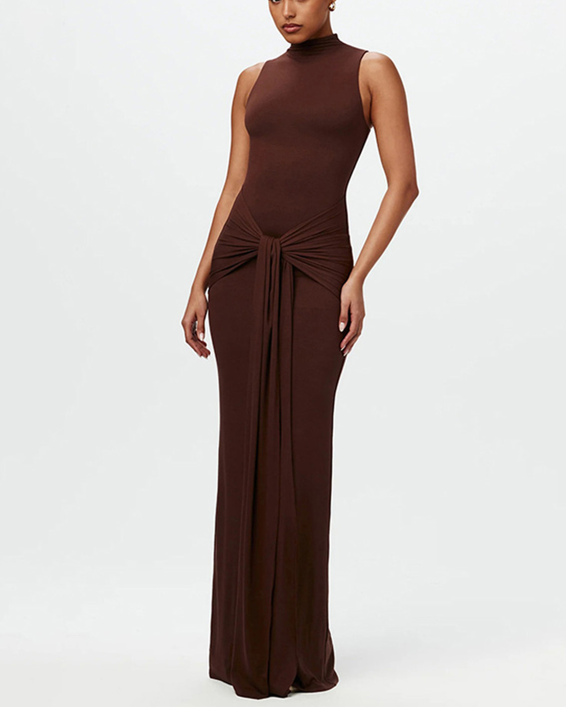 Fashion Solid Color Round Neck Sleeveless Strappy Slim Hip Dress