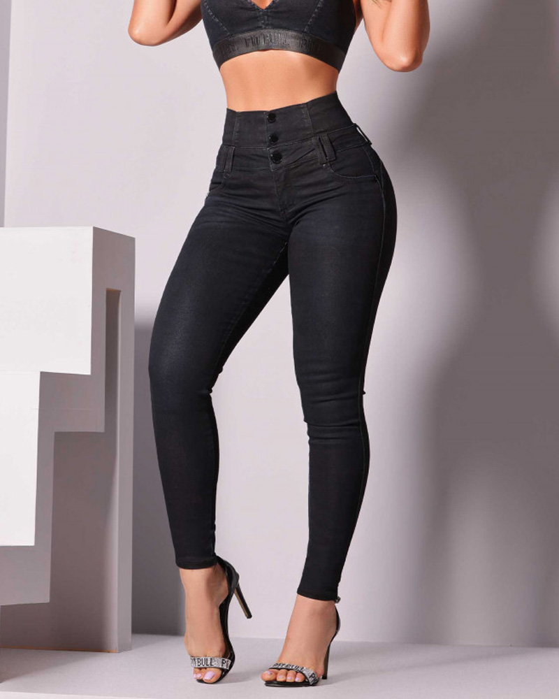 High-Waisted, Back-Zip Skinny Jeans
