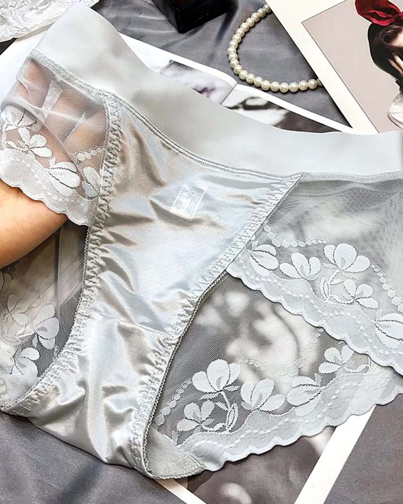 High-End Satin Light Luxury Lace High-Waisted Belly Panties