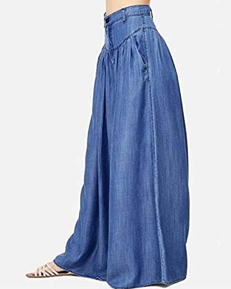 High Waist Zipper Wide Leg Denim Women Pants Jeans Casual Floor Loose Ladies Spring Longs Feminine Skirt Trousers