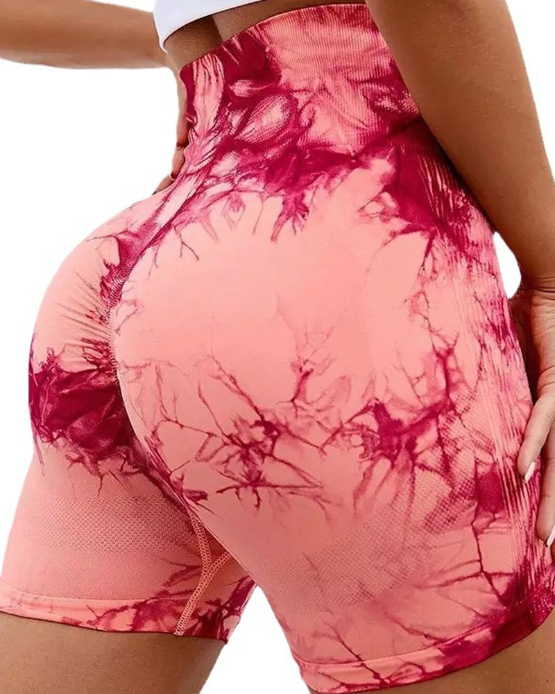 High-Waisted Hip-Lifting Tie-Dye Three-Quarter Yoga Pants