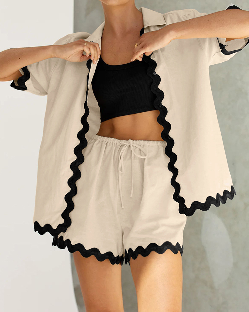 Wavy Colorblock Short Pajama Set