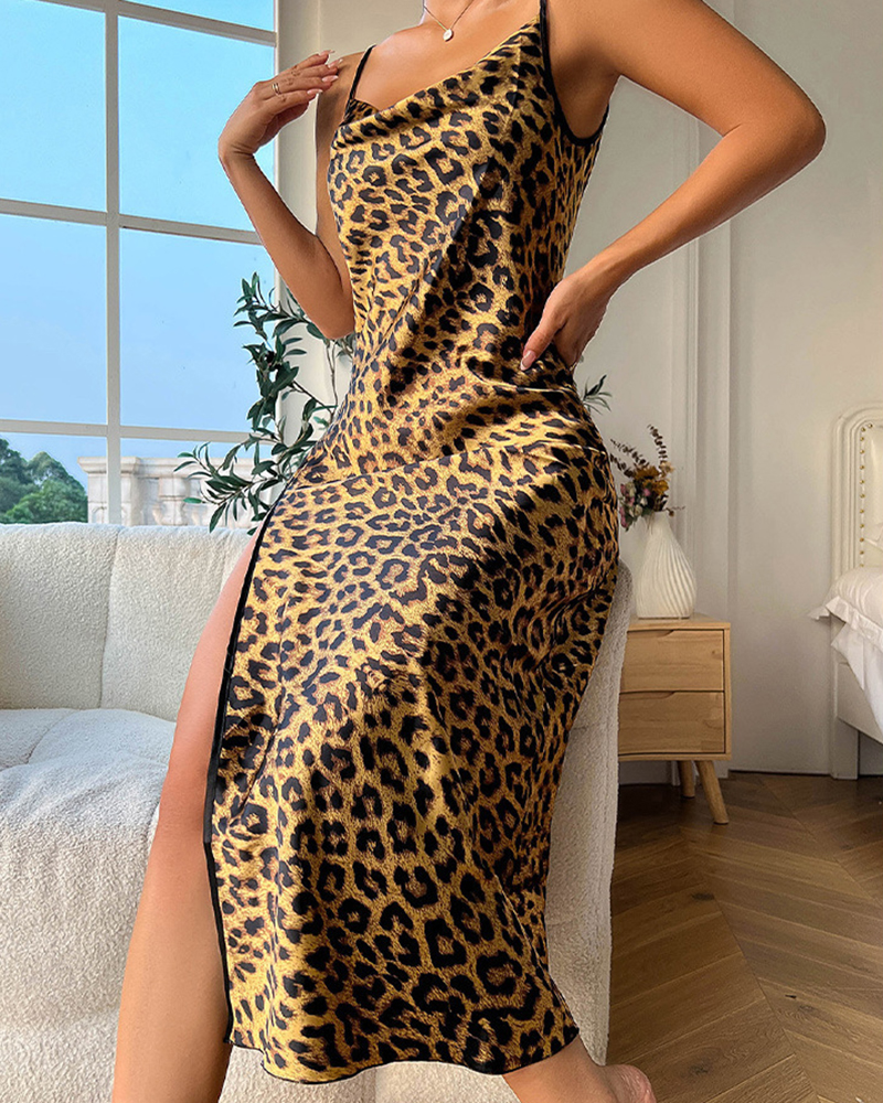 Floral Print Ice Silk Sling Nightdress